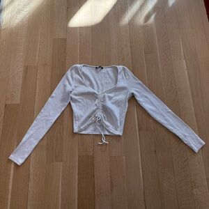 Zara White Ruched Long Sleeve Top